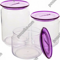 Plano Purple Набір банок з пластиковими кришками 1,0, 0,75, 0,5 л (Luminarc, France)