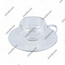 Transparent Чашка з подвійними стінками з блюдцем прозора d-185 мм 300 мл (Lessner)